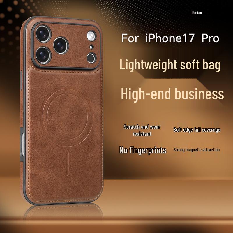 Magnetic Suction Full Coverage Leather Case for Apple iPhone 12-17 Pro Max, Drop-Proof, Men's & Women's