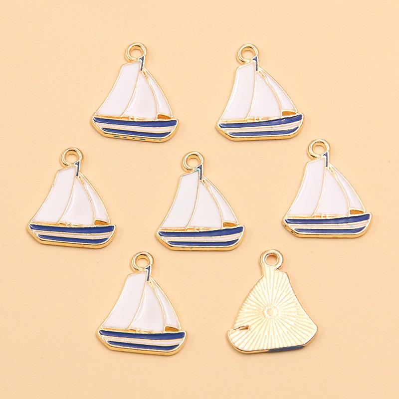 Nautical Series: 5 Alloy Enamel Pendants - Anchor, Lifebuoy, Sailboat for DIY Jewelry