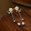 Luxury White Flower Rhinestone Butterfly Earrings for Women Tassel Pearl Zircon Drop Earrings Elegent Art Aesthetics Jewelry New
