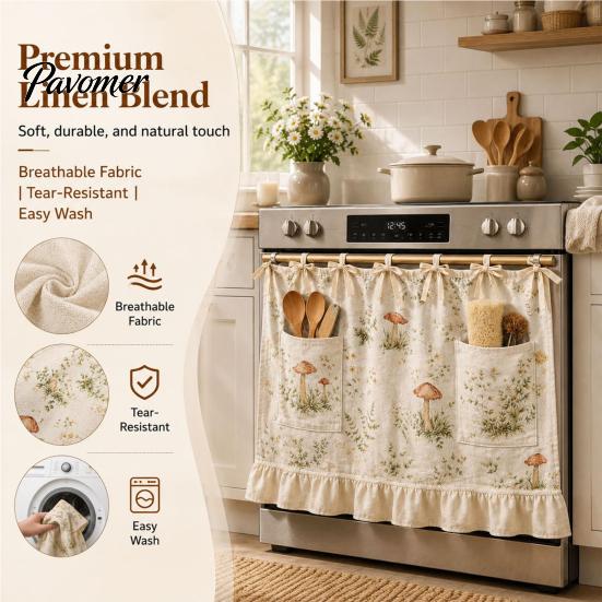 Sunshade Curtains for Kitchen Oven Curtain with Pockets, Dustproof Durable Polyester Hanging Drape, Window Valance Easy Wash Decorative Shade