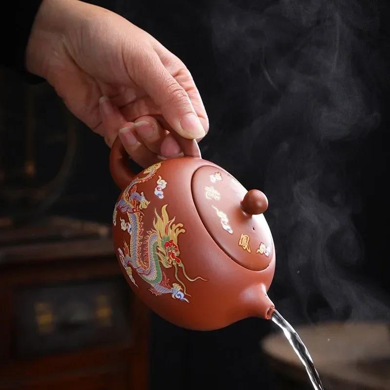 Color Changing Teapot Purple Clay Pot Tea Cups Set Chinese Dragon and Phoenix Kung Fu Tea Set Tea Infuser Tea Table Accessories
