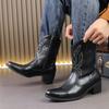 Fashion Mens Western Cowboy Boots Classics Hand Embroidery Leather Boots Fashion Mid-calf Motorcycle Booties Luxury Men's Business Boots