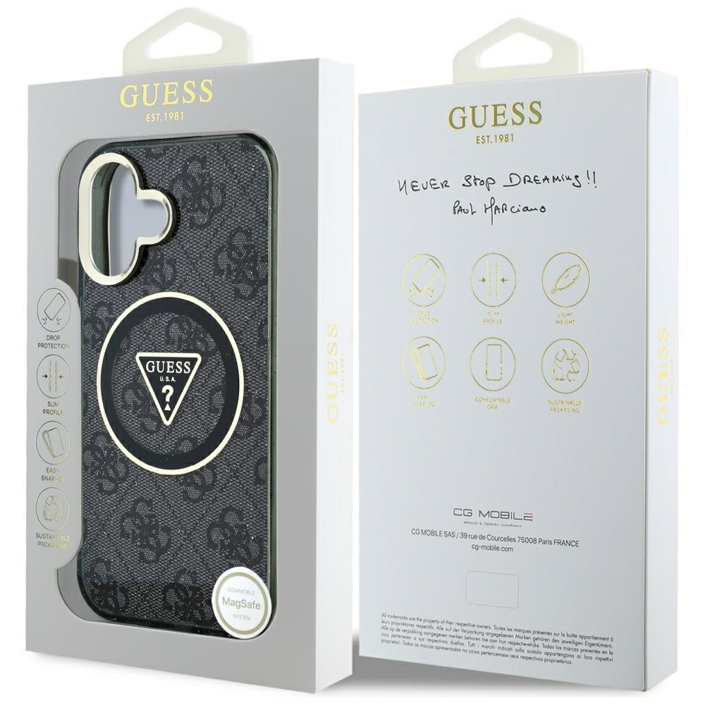 Etui Guess Iml Metal Glitter 4G Circle   Triangle Magsafe Do Iphone 16 Czarny