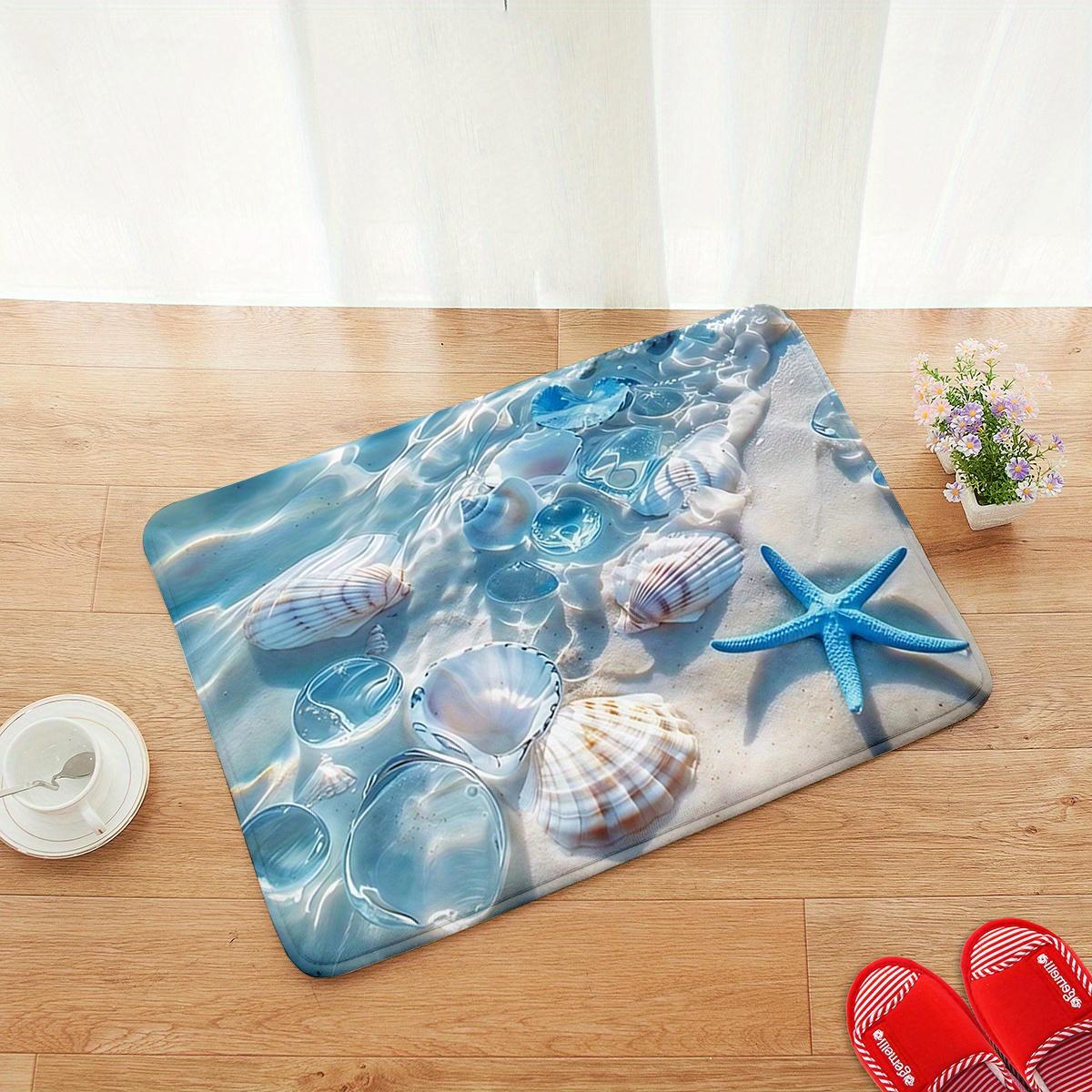 

1pc Seaside Starfish and Shells Pattern Printing Floor Mat for Living Room, Marine Style Printing Home Decor Area Rug, Rectangular Anti-Slip Carpet 40cm x 60cm
