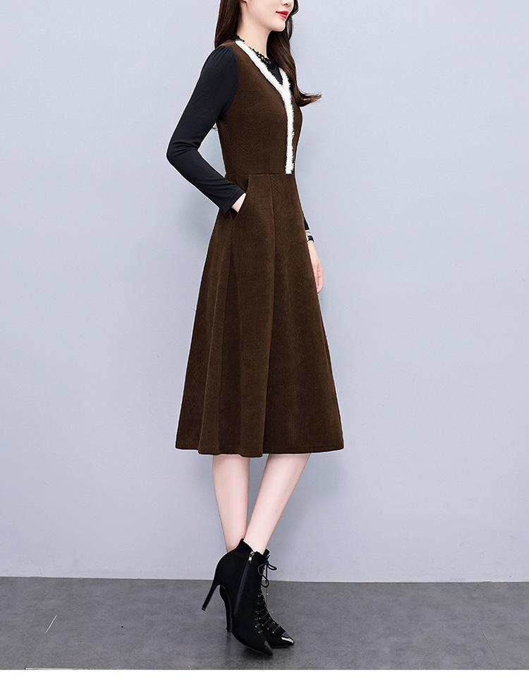 2026 Autumn/Winter Elegant Hepburn Style Slimming Patchwork Mid-Length Dress