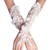 Long Lace Bridal Gloves with Floral Design for Wedding and Stage Performance
