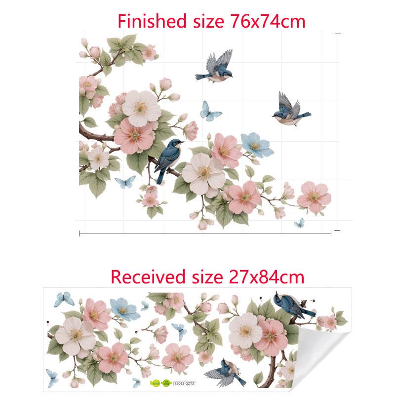 

Знімна самоклеюча настінна наклейка Квіти магнолії з птахами на гілці для декору акцентної стіни спальні, дивана 27x84cm різнокольоровий