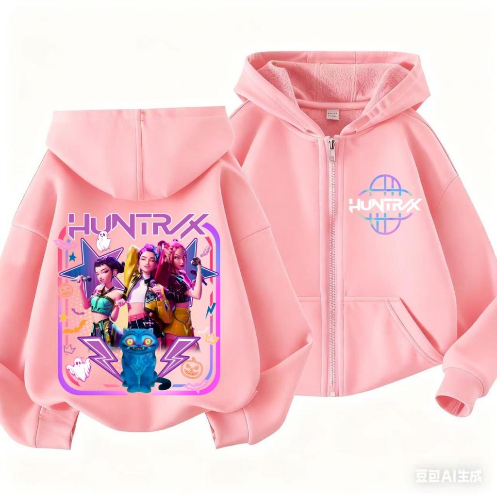 Dětské topy Mikina KPop Lovci démonů Zapínací fialový kabát Chlapecké Černé Dívčí Růžová Mikina Oblečení Věk 3-14 Vhodné pro děti