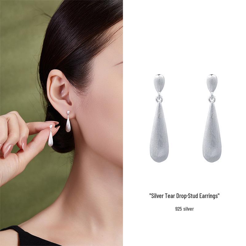 

S925 Sterling Silver Teardrop Stud Earrings - 2025 New Chinese Style, High-End Light Luxury for Women. 925 Silver