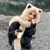 1PC Faux Fur Hats Exquisite Pointed Ear Shape Cute Plush Hat Versatile Accessories Comfortable Scarf Warmth 56-58cm