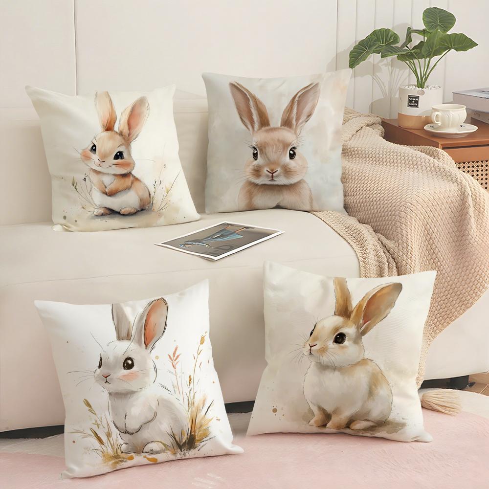 Cute Easter Bunny Cushion Cover Short plush Doublesided Print Square Throw Pillow Covers Sofa Home Cushion Decor