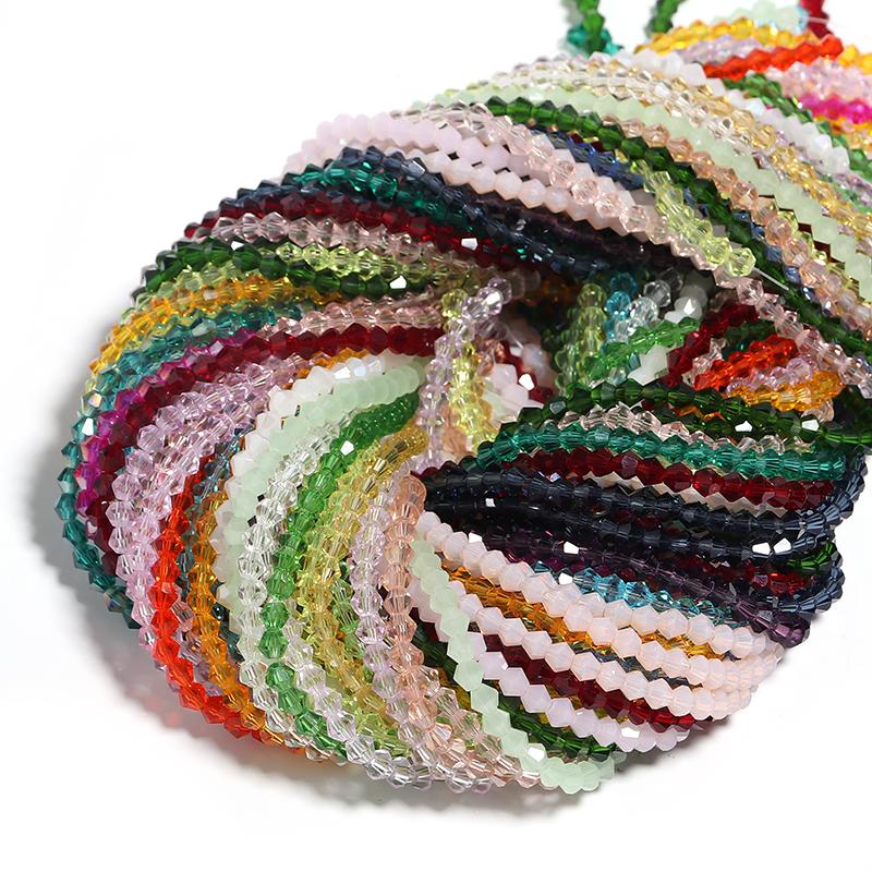 Apx 95pcs/Strand 4mm Shiny Crystal Beads Bicone Beads Faceted Glass Beads Loose Spacer Beads for Bracelet DIY Jewelry Making