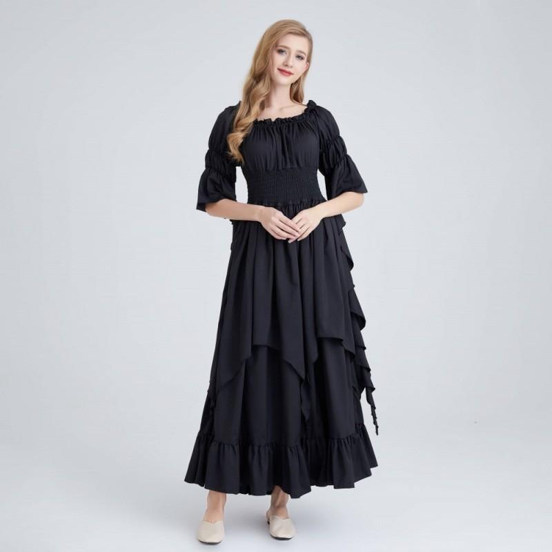 Renaissance Gothic Alluring Dress For Women Stunning Stage Costume In Black Burgundy White