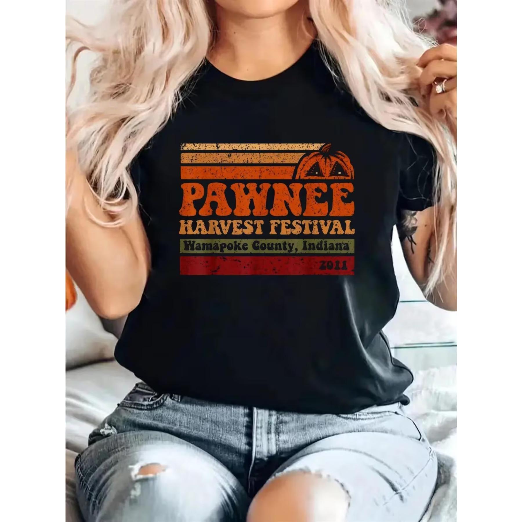 

Women s Vintage Parks & Rec TV Show T-Shirt - Pawnee Harvest Festival Logo Slim Fit Tee with Leslie Knope Design, Medium-Stretch Casual Top for Fans XXL чорний