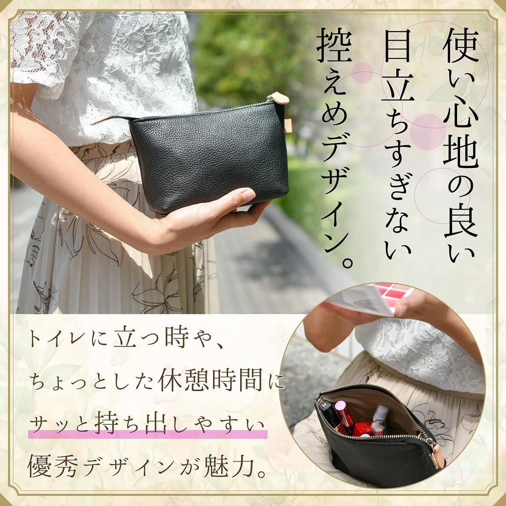 Makeup pouch for genuine mini made in white women, leather, simple, compact, high-quality, pouch, Japan,