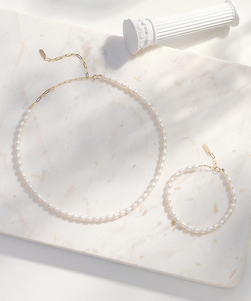 Mcel 14K Bianca Freshwater Pearl Drop Chain Bracelet
