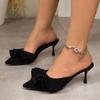 Lace Heeled Slippers 2025 Summer New Pointed Toe Plus Size Stiletto Heel Toe Slippers for Women