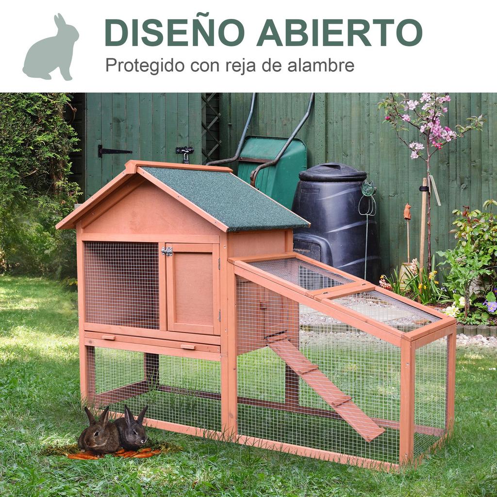 Two-Level Outdoor Rabbit Hutch with Roof, Door, Window, and Removable Tray, 144x64.5x100cm