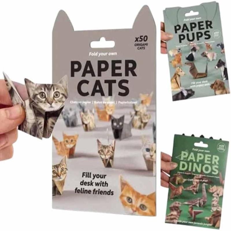 Diy Paper Cats Origami Fold Cute Cat Dog Dinosaur Figures Animal Papers Sculpture Decorative Papercraft Craft Set Diy Art Gif
