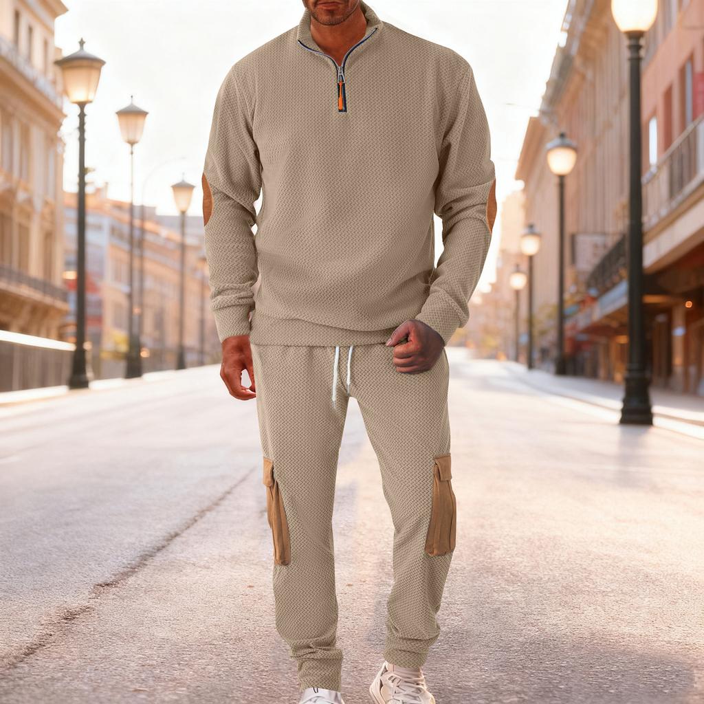 Men's Winter Fleece Tracksuit Sets Stand Collar Sweatshirt Cargo Sweatpants 2 Piece Jogging