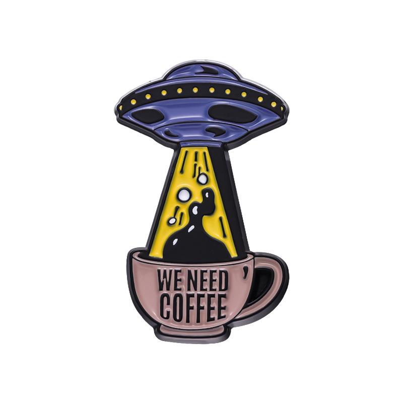 Brooch Alloy Trendy Pin With Charming English Letter Design Inspired By Coffee Cups For Enthusiasts Fashion