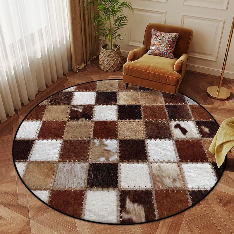 American Style Round Rug Retro Decor Bedroom Fluffy Soft Chair Mat Geometric Non-slip Living Room Carpet Lounge Plush Floor Mats