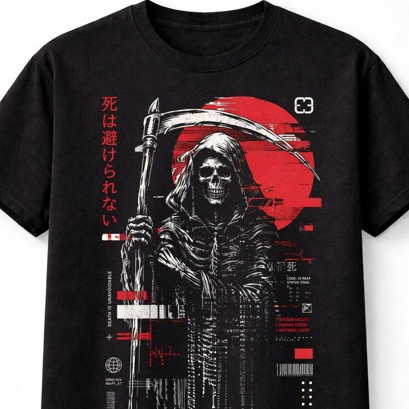 Cyber Grim Reaper Glitch Skull Japanese Horror Unisex TShirt S