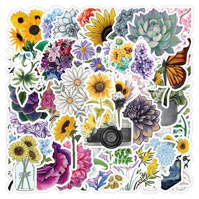50 szt./zestaw Kolorowe Kwiaty Seria Artystyczna 01 Naklejki DIY Moda Wodoodporne Naklejki Doodle