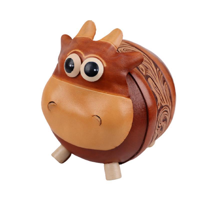 First Layer Cowhide Calf Piggy Bank Desk Ornament Zodiac Cow Creative Coin Storage Bucket Children'S Gifts