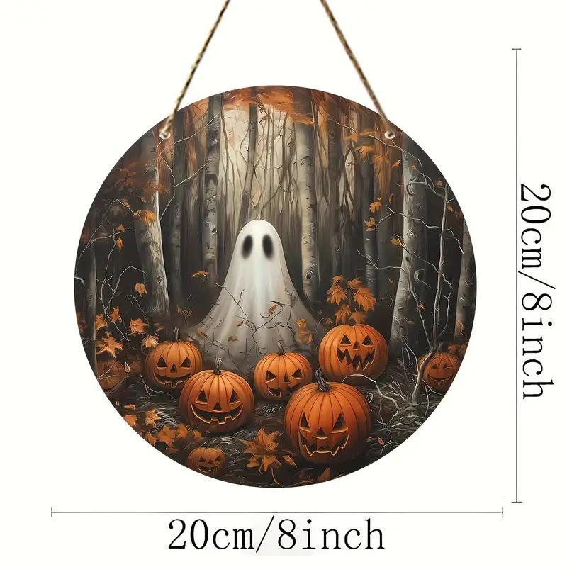 Pumpkin Wood Sign: Halloween Round Craft Door Pendant
