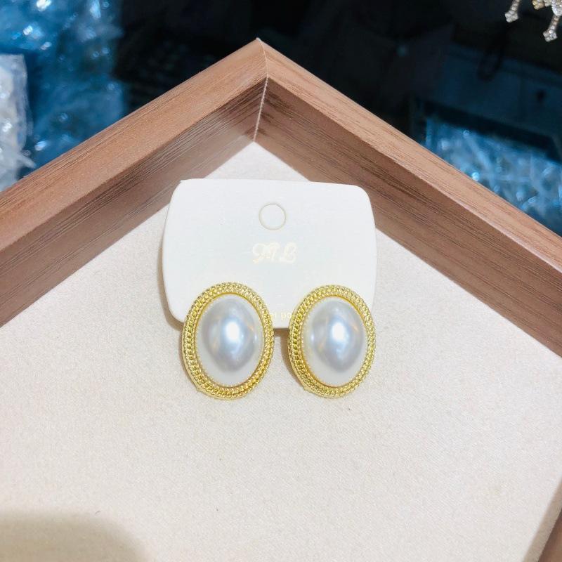 Imitation Pearl Zircon Retro Elegant Irregular Oval Square Hollow Out Earrings for Women Party Autumn Winter Jewelry