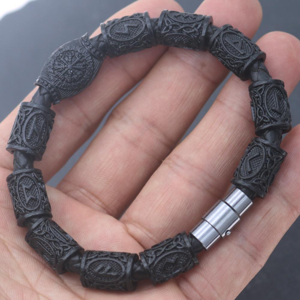 Viking Rune Compass Bead Beard Jewelry Alloy Bracelet Talisman for Men Stylish Accessory