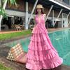 French Retro Red V-neck Neck Dress Loose Vacation Beach Dress Sexy Halter Cake Dress