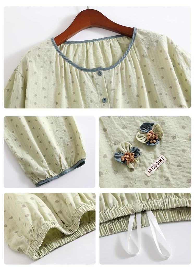Women's Three-Quarter Sleeve Cotton Gauze Pajamas, Spring/Autumn 2025 Collection, Pure Cotton Home Wear 