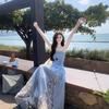 French Summer Plaid Retro Tube Top Dress Temperament New Waist Splicing Skirt Slim Long Skirt
