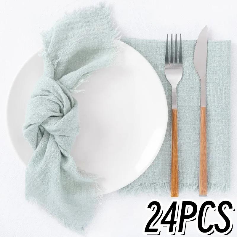 48PCS Napkins 30x30cm Cotton Cloth Gauze Retro Burr Rustic Towel Dining Place Mats Wedding Party Linen Fabric Table Decoration