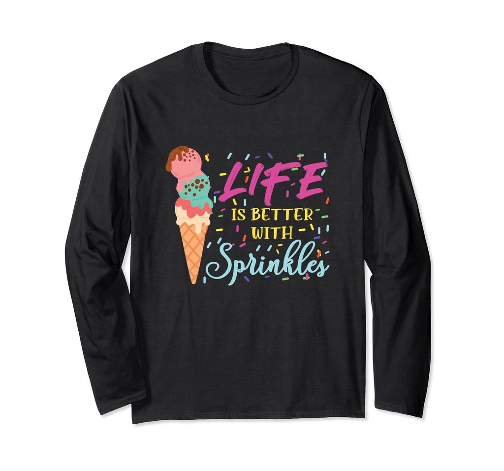 Ice Cream Scoop Life Is Better Ice Cream Kids Summer Ice Cream Long Sleeve T-Shirt