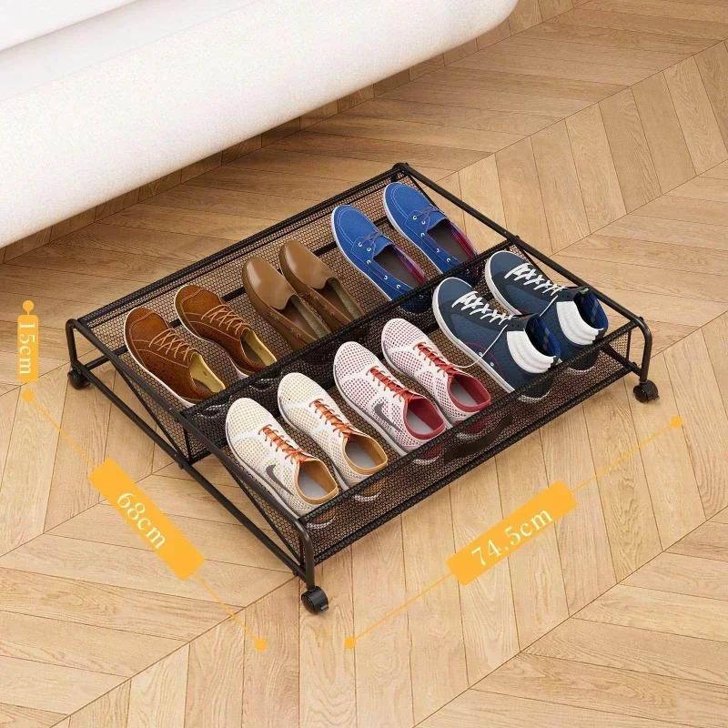 Bed Bottom Shoe Rack Bedroom Simple Organizer Shelf Household Space-Saving Grid Shoes Racks Living Room Portable Storage Shelves
