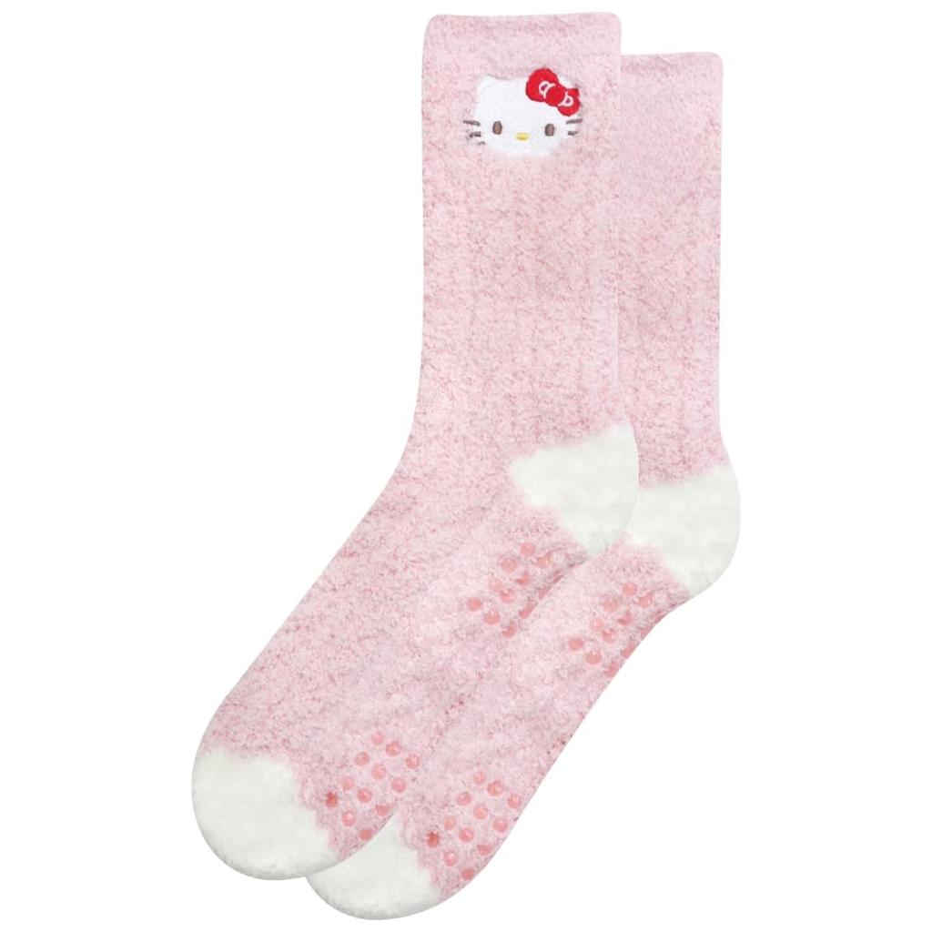 Sanrio Hello Kitty Knitted Boa Sizes with Character Room Pink Socks, 23.0-24.5cm, Non-Slip Backing, Socks, Fluffy, Warm, Thick, Long, Non-Slip,