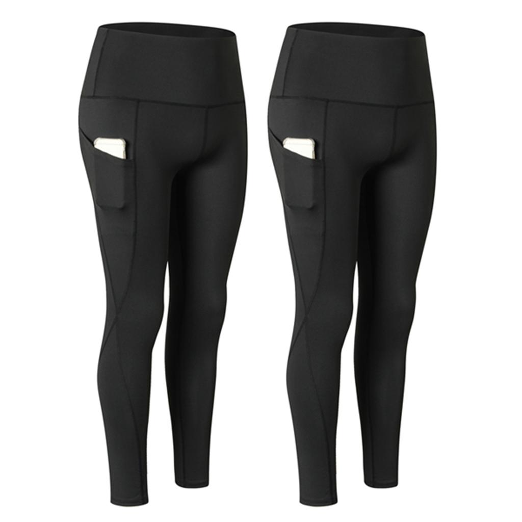 2pcs Women Yoga Pants with Pockets Quick Dry High Waist Workout Leggings Running Pants