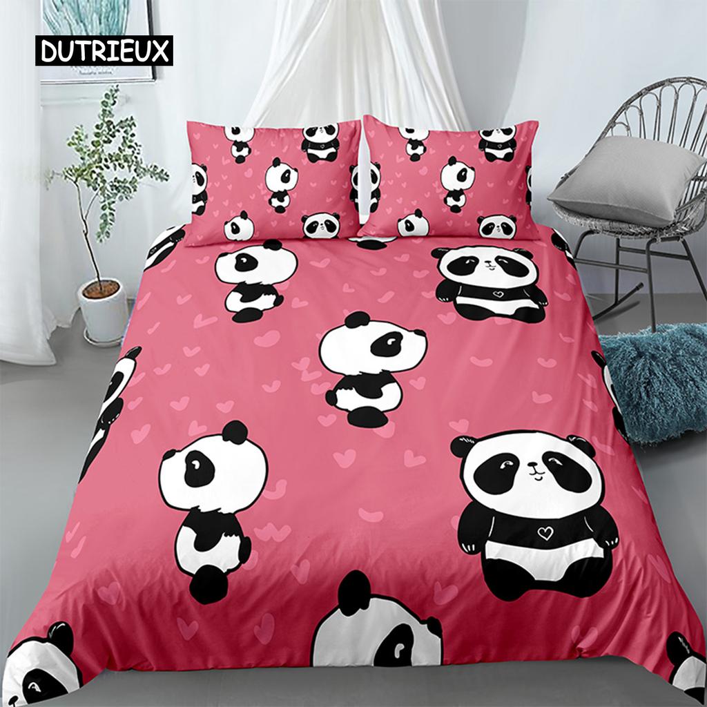 Panda Printed 2/3pcs Bedding Set Bamboo Duvet Cover For Adult Child Bedclothes And Pillowcases Comforter Covers Bed Sets