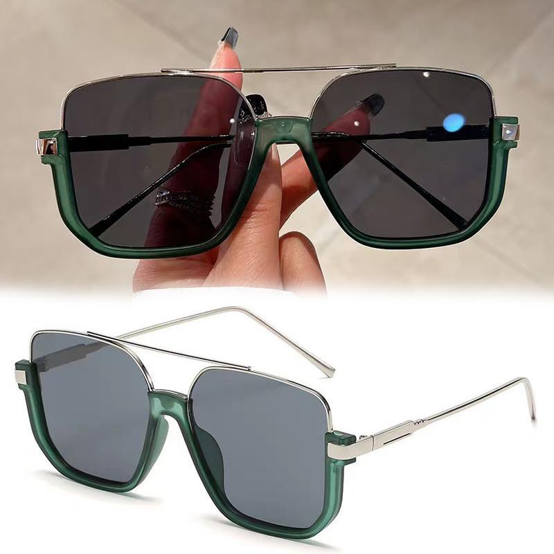 Retro Double Beam Large Frame Metal Sunglasses For Women Men fashion Square Brown Driving Glasses Outdoor Shades UV Resistance