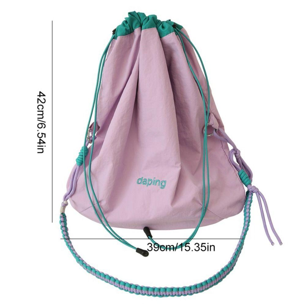 Leisure Lightweight Shoulder Bag Letter Contrast Color Crossbody Bag Large Capacity Nylon Drawstring Bag Girls
