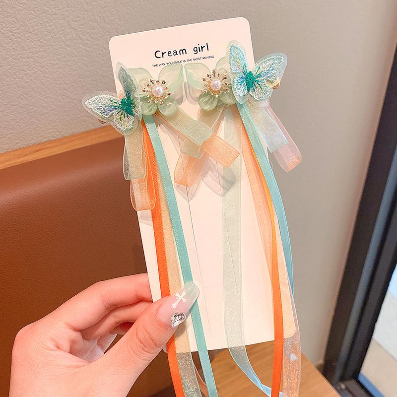Children's Hanfu Hair Accessories: Fairy Butterfly Tassel Headdress & Ribbon Hairpin Set