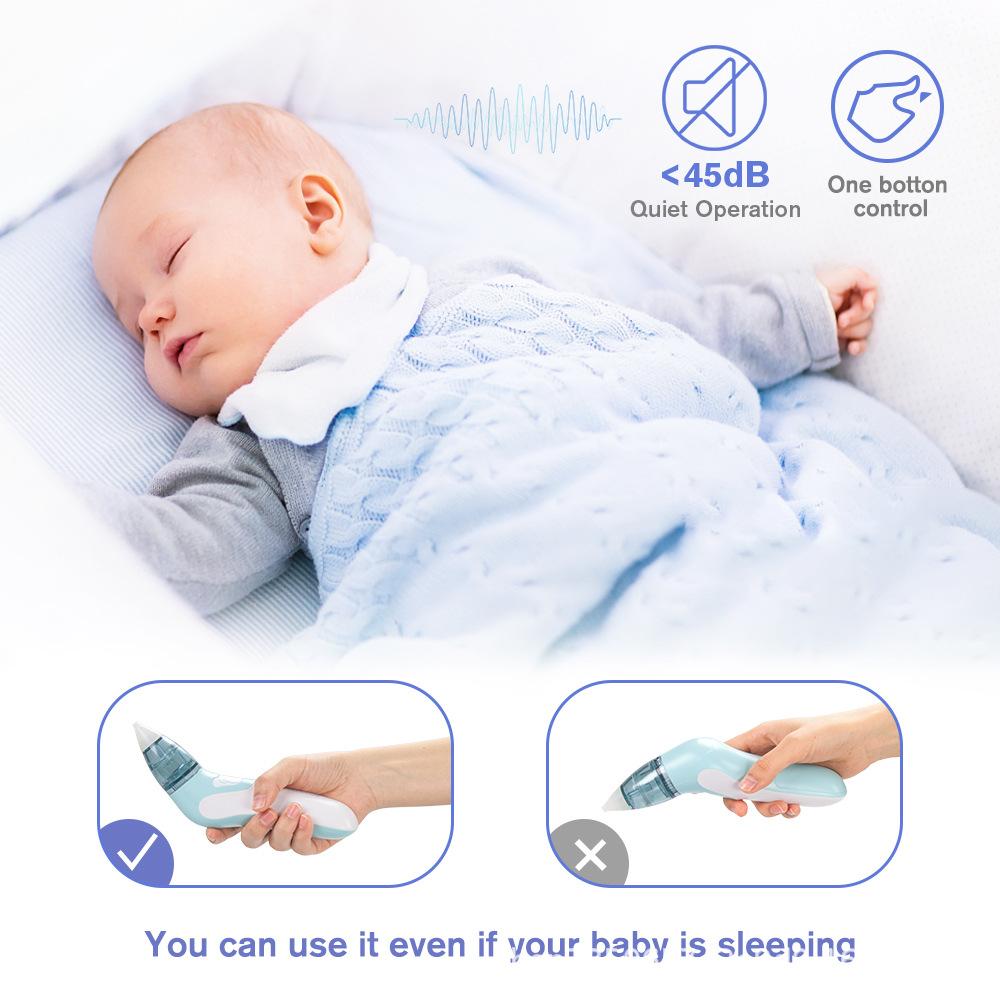 Dětská elektrická nosní odsávačka Nosní odsávačka s potravinářským silikonovým náustkem 3 režimy sání a uklidňující hudba