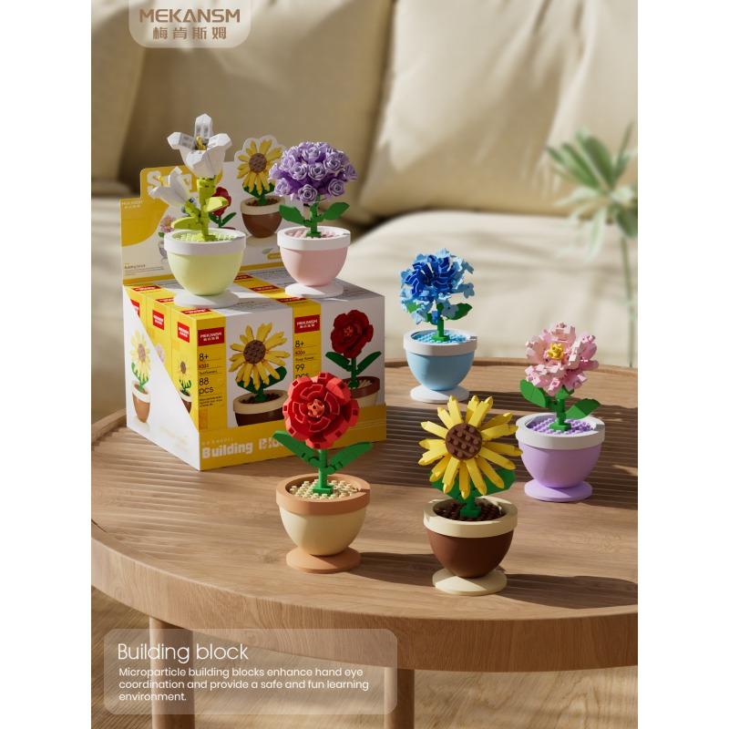 Secret Flower Language Rose Sunflower Eternal Flower Potted Ornaments Hand-assembled Building Blocks Toys Girls Gifts