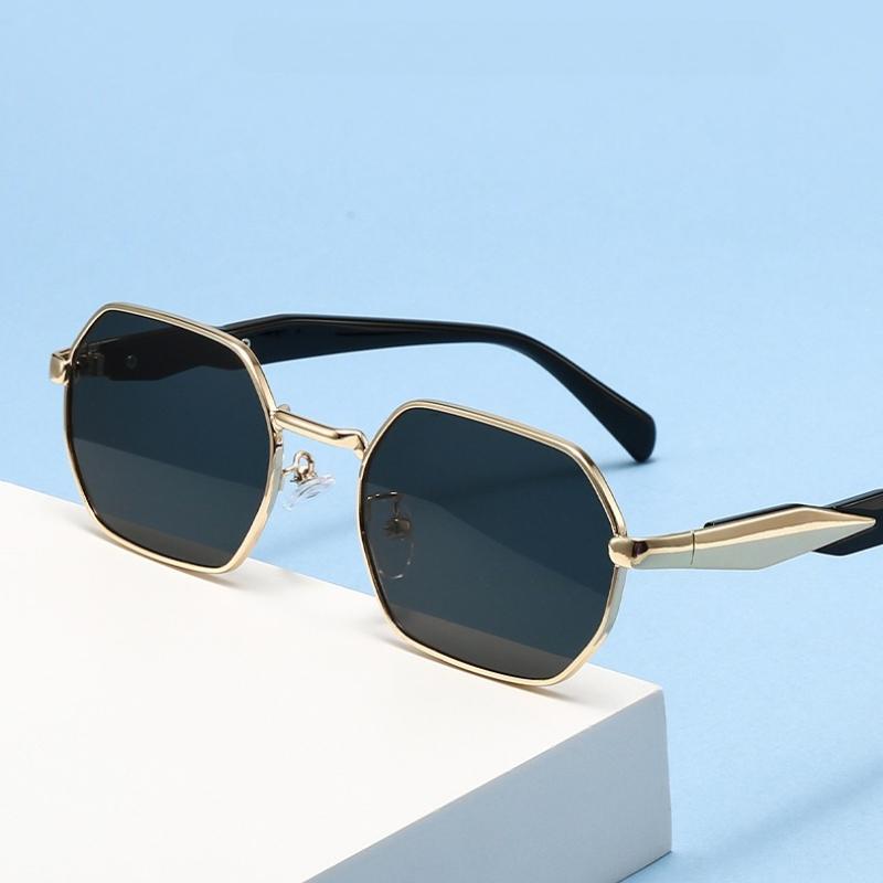 Okulary przeciwsłoneczne z poligonową oprawką dla mężczyzn i kobiet, ochrona UV400, luksusowe designerskie metalowe okulary, modne prostokątne okulary przeciwsłoneczne