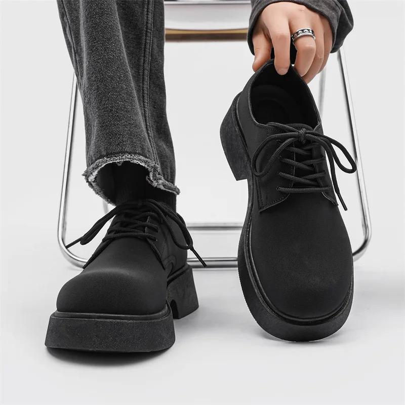 High Quality Classic British-Style Round-Toe Leather Shoes Non-Slip Comfortable Casual Dress Shoes Solid-Color Footwear for Men
