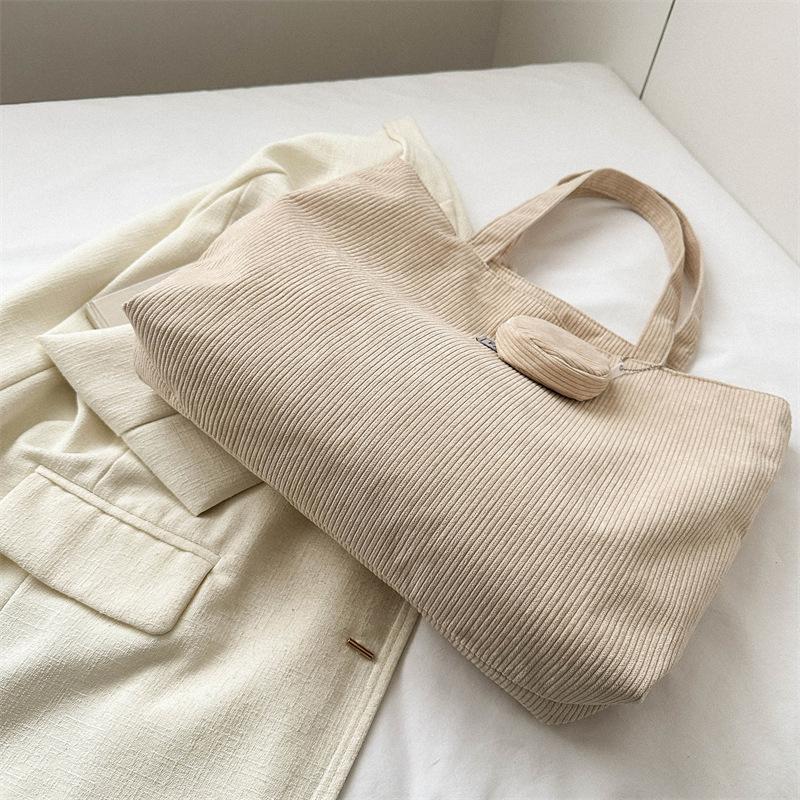 Women Corduroy Tote Handbag Zipper Vintage Tote Bag Foldable Retro Shoulder Bag with Coin Bag Large Capacity Versatile Sling Bag MIT