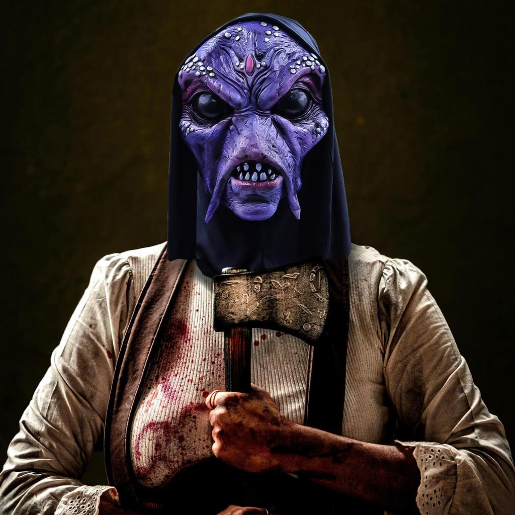 Scary purple alien latex mask